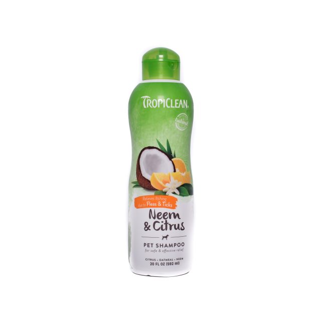 Şampon TROPICLEAN NEEM & CITRUS - Adjuvant în calmarea pruritului cauzat de muşcături de purici şi căpuşe